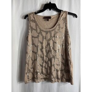 Dana Buchman Women Tank Top‎ Sequins Geometric Pattern Beige Sleeveless Size L